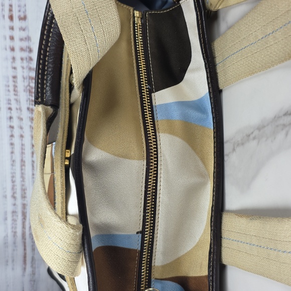 VINTAGE COACH #10113 HAMPTON TOTE BAG SCARF PRINT TAN BLUE BROWN SIGNATURE PURSE - Picture 5 of 17